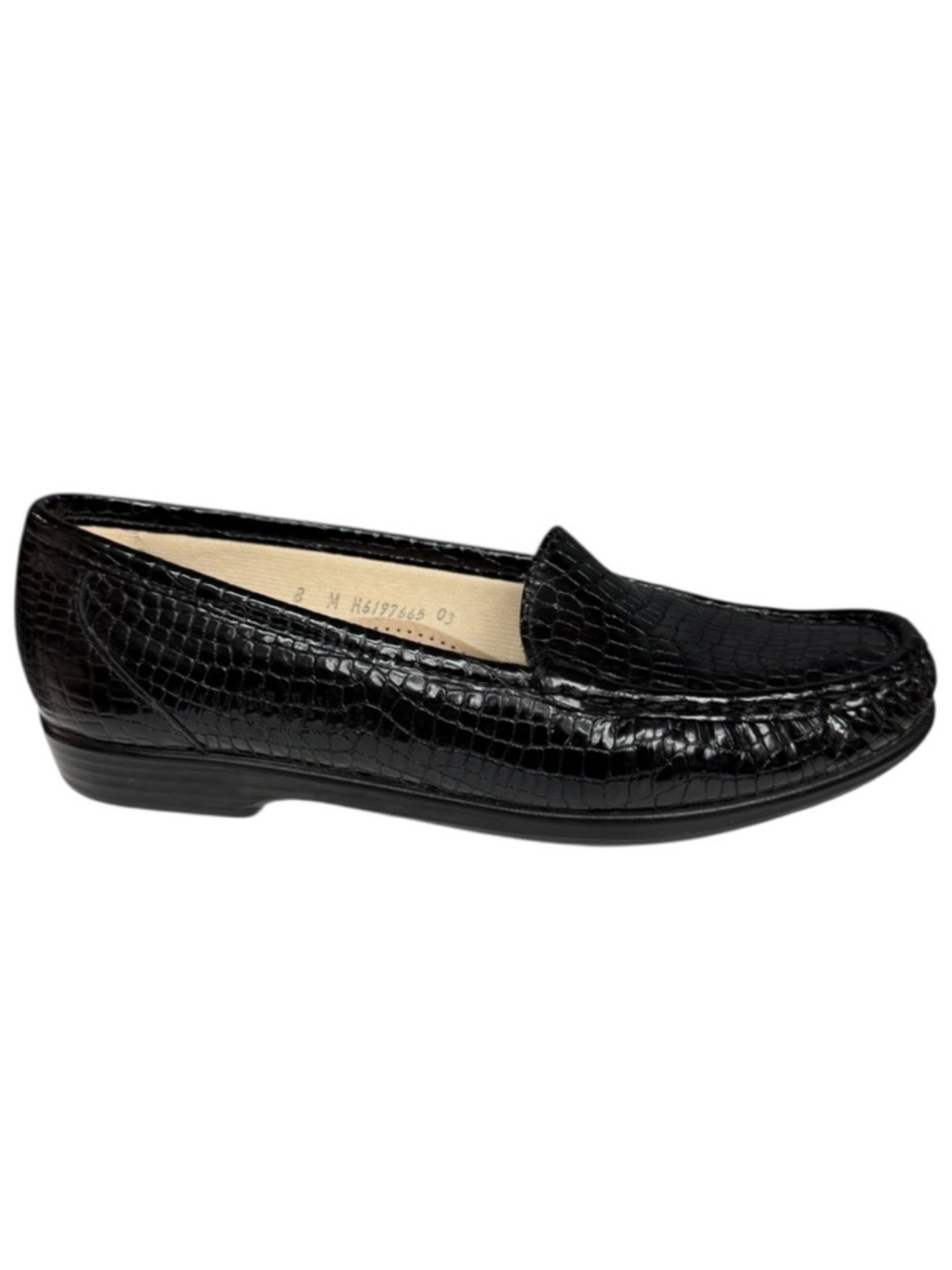 SAS Black Croc-Embossed Leather Loafers Size 8 Comfortable Slip On Loafers